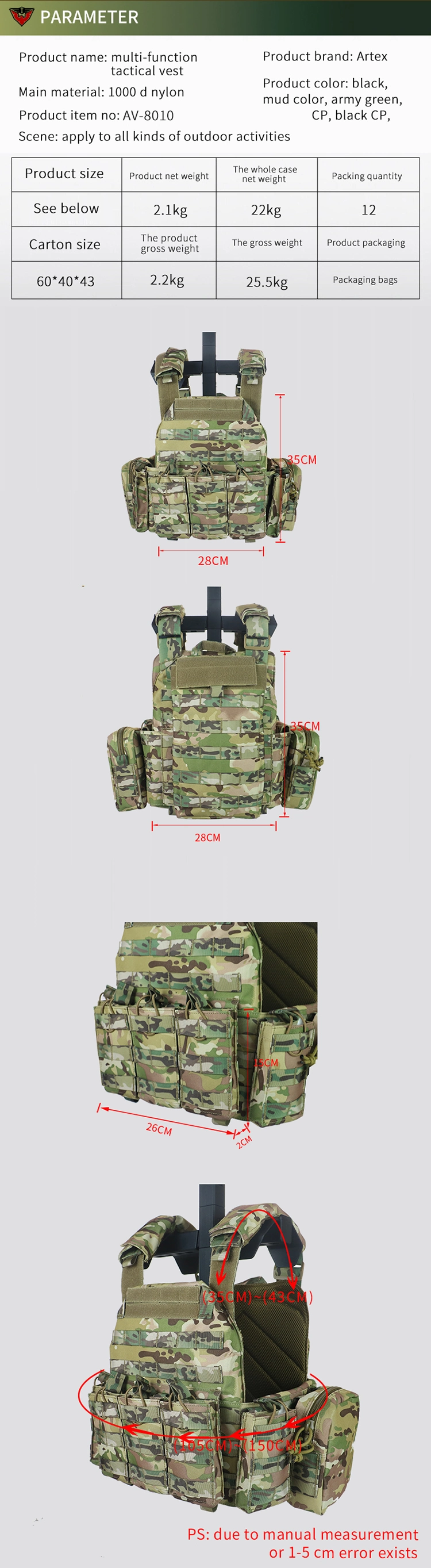 Custom Outdoor Training Military Molle System Special Camouflage Belt Magazine Bag Tactical Vest