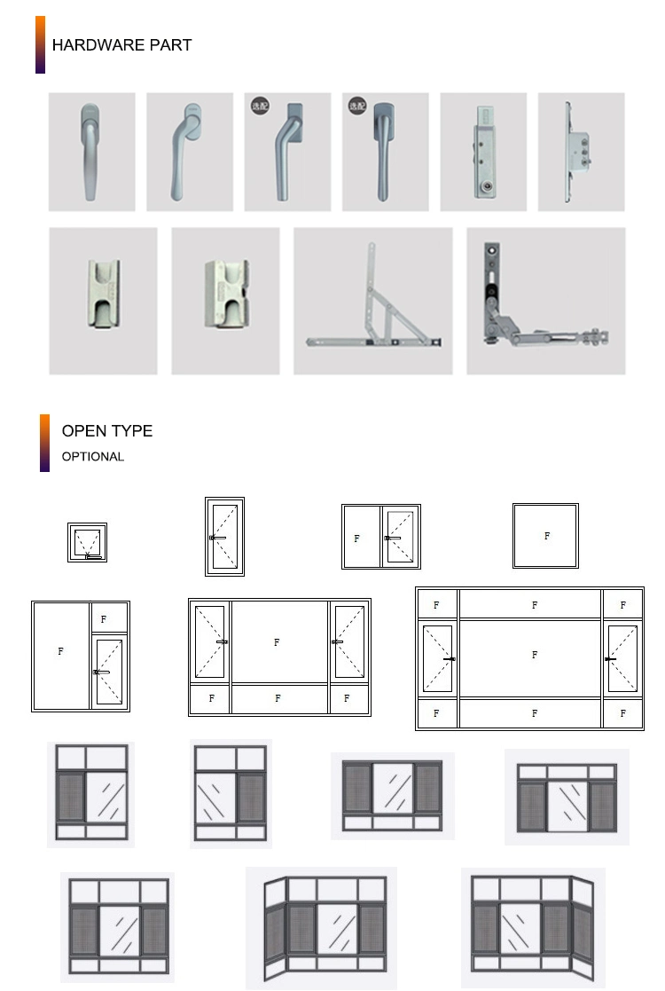 The Design Quality of Flat Open Aluminum Window, Bulletproof Glass Series