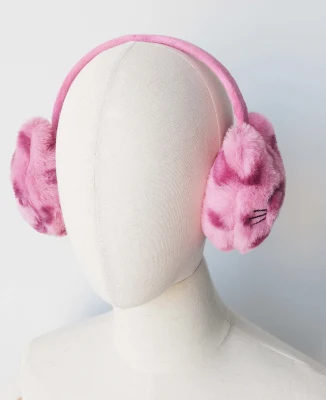 Cache-oreilles rétractable flexible de décoration de chat de broderie de fourrure de léopard rose